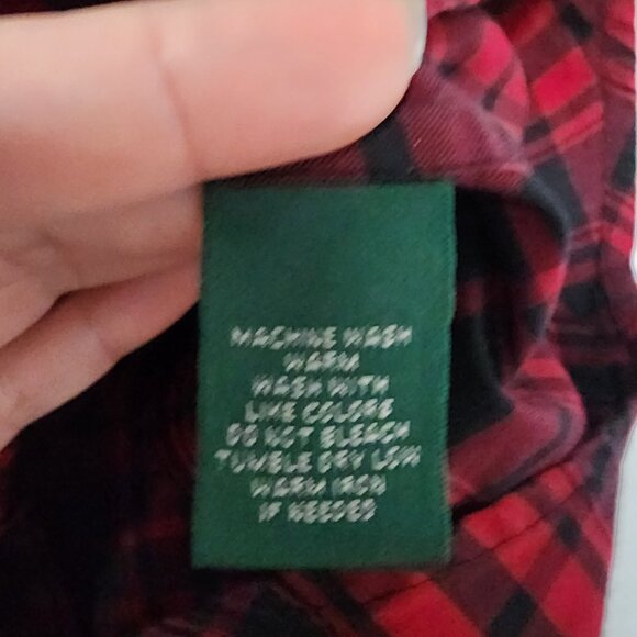 Ralph Lauren Buffalo Plaid Ruffle Shirt Top Button Long Sleeve M Red Holiday - Picture 6 of 9
